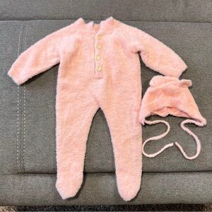 Boutique Baby Girl Pink Fuzzy Stretch Bear Suit 12-18M